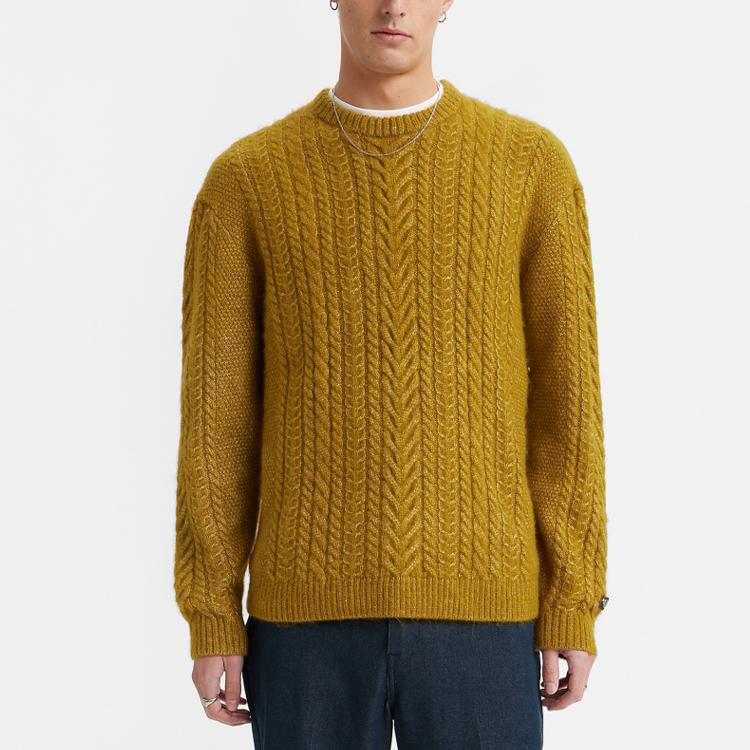 Levis FW23 Solid Color Crew Neck Pullover Sweater Men Sweater Ginger-Yellow A0708-0016