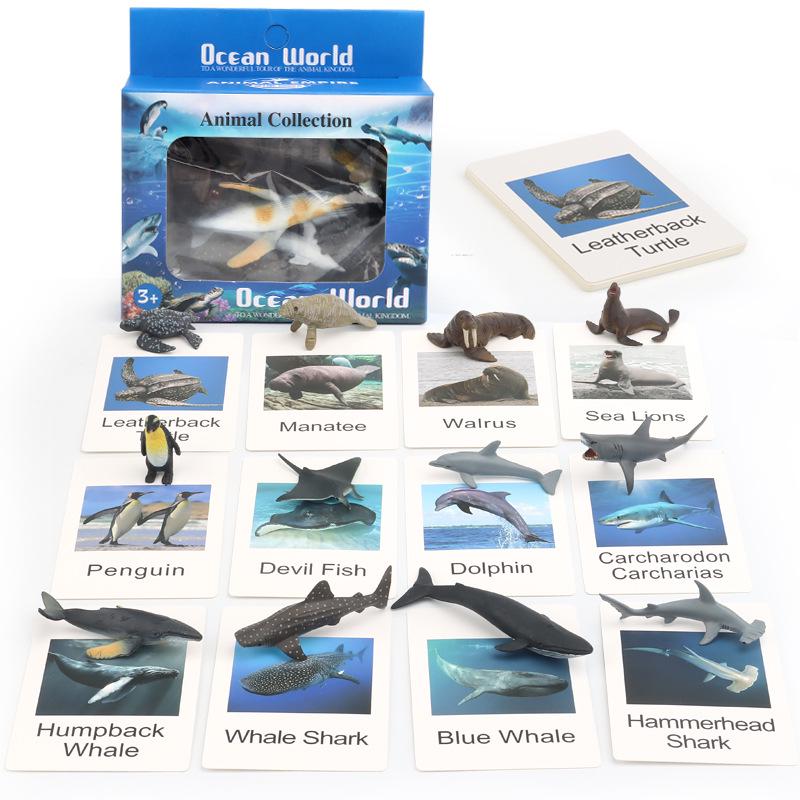 Children's Educational Learning Cards: 12 Types of Hand-Painted Dinosaur and Marine Animal Models