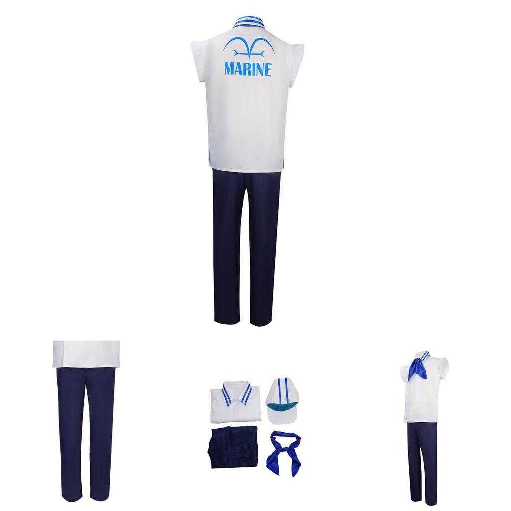One Piece Marine Soldat Uniform Cosplay Kostüm Weißes Polyestermaterial