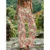 American Vintage Floral Print Wide-Leg Pants, Vacation Casual Style All-Match Comfortable Straight Jeans Women