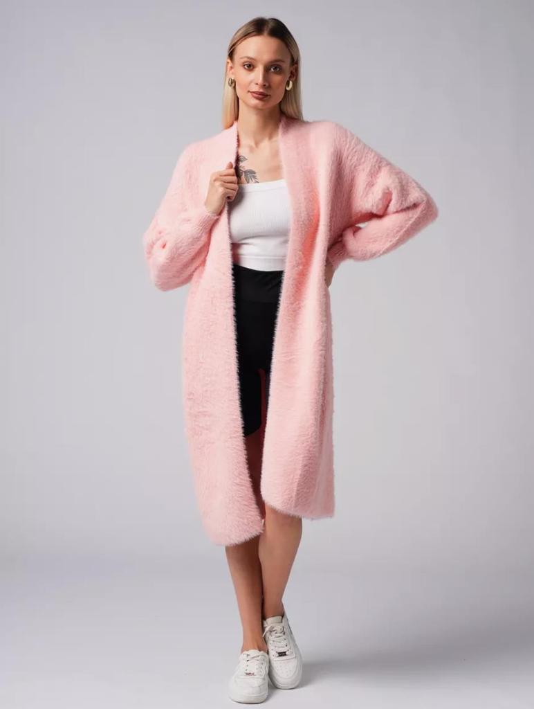 2024 Damen Herbst/Winter Strickjacke aus Faux-Nerz, Lockerer Midilanger Pullovermantel, Lässiger Stil