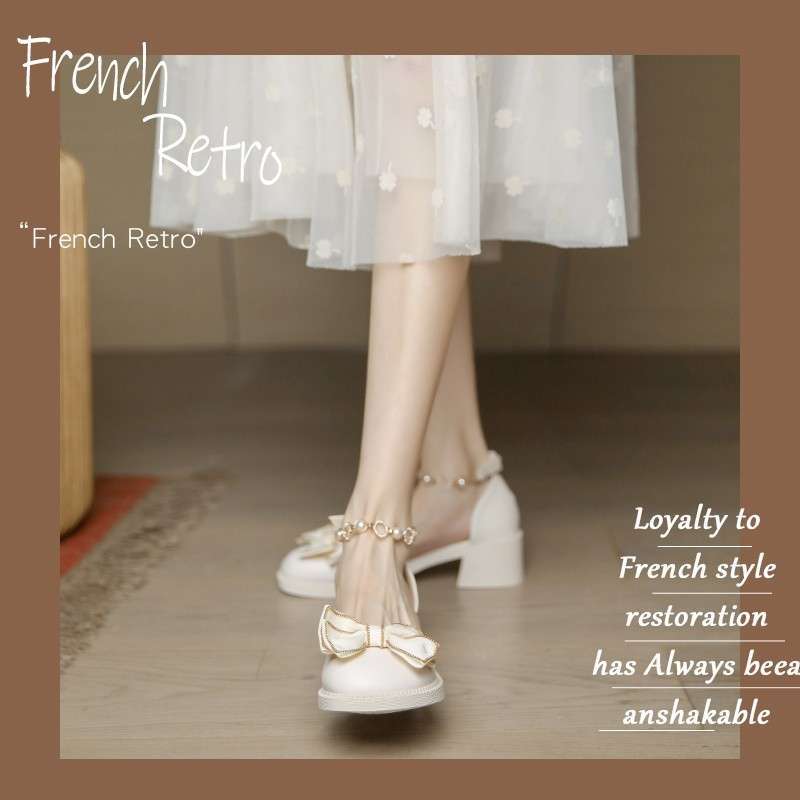 Bow Mary Jane Shoes French Thick Heel New High Heels Sandals Women's Outer Wear Temperament Gentle Bag Head Sandals Women