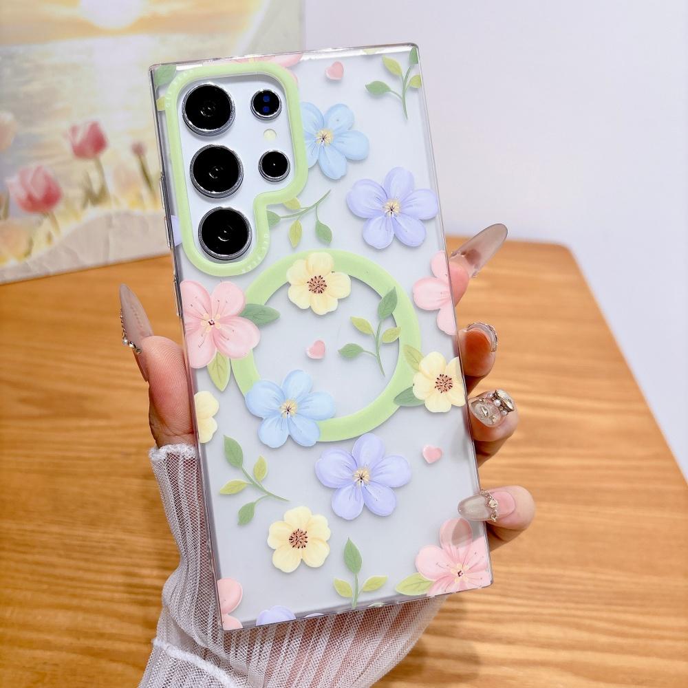 Cartoon Flower for Magsafe Case for Samsung Galaxy S26 S25 S23 Ultra S24 Plus Magnetic Wireless Charging Transparent Matte Cover