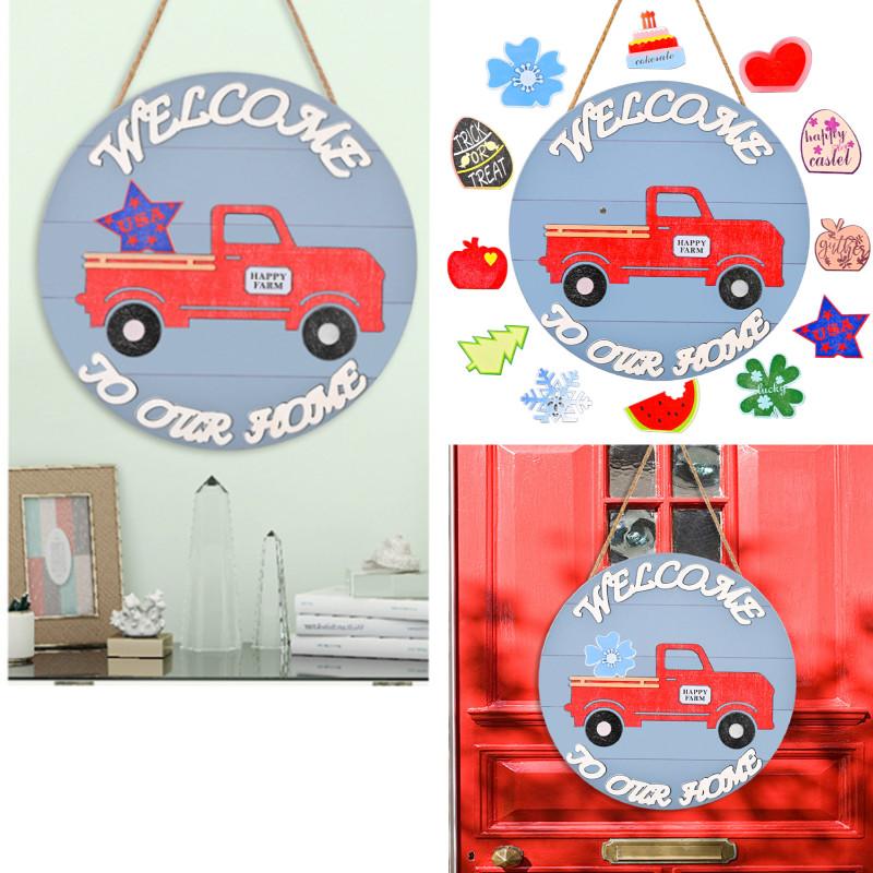 Christmas Car Wooden Door Tag Hanging Decoration Magnetic Accessories Home Wall