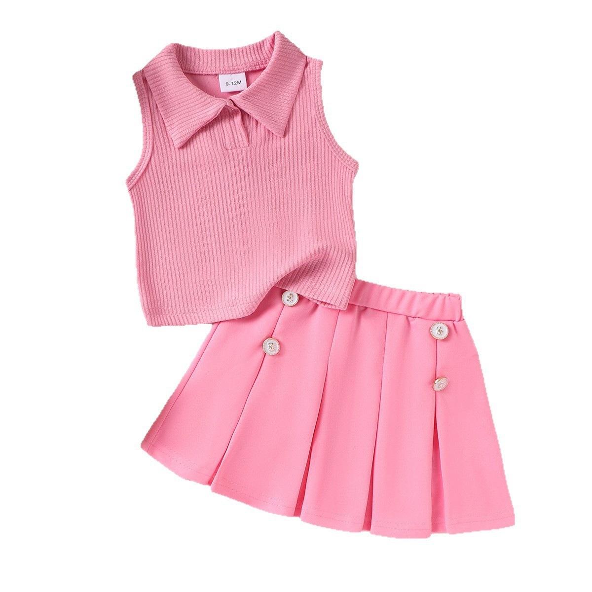 

Girls Fashionable Pink Outfit - Summer Children s Princess Turtleneck Top and Short Skirt Set 6-9m розовый