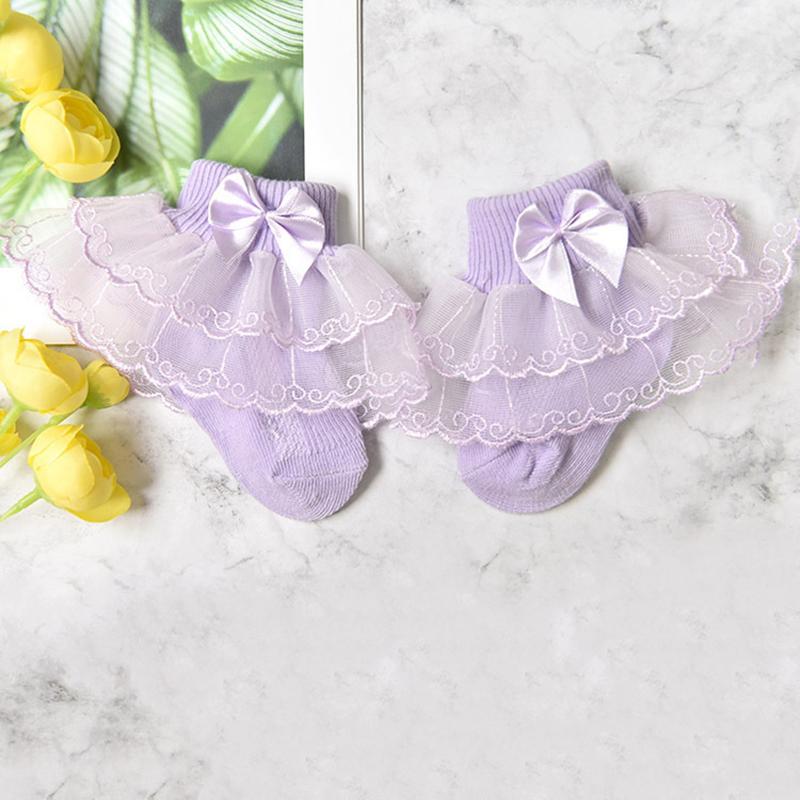 0-9Y Baby Cotton Socks With Lace Girls Ankle Socks Bows Toddlers Floor Sock Cute Frilly Socks For Children Girls Princess Sock