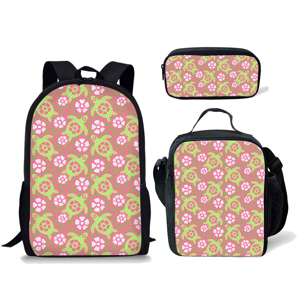 Classico Divertente Fresco Piccola Tartaruga Fantasia Stampa 3D 3pz/Set zaini per studenti Zaino per Laptop Zaino giornaliero Borsa per il pranzo Astuccio