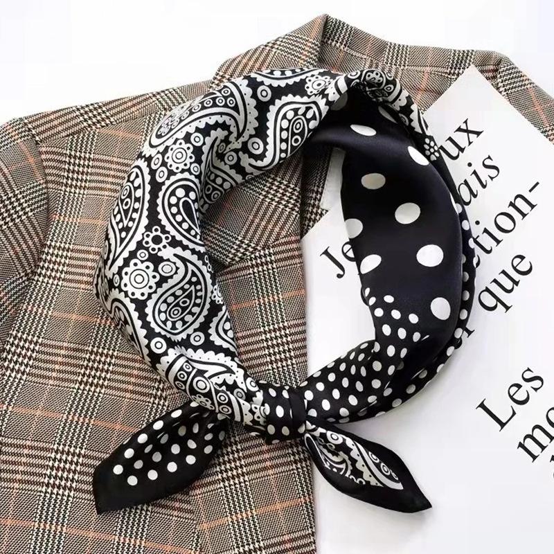 100% mulberry silk satin black cashew polka dot square scarf women s spring and summer classic simple and versatile silk scarf Standard