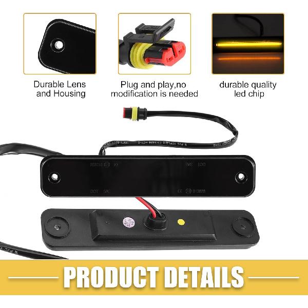 LED Side Marker Light 25952319 Front Turn Signal Lights Fender Sidemarker Lamps for Hummer H2 2003-2009 Black Lens Amber LED Light 1 Pair