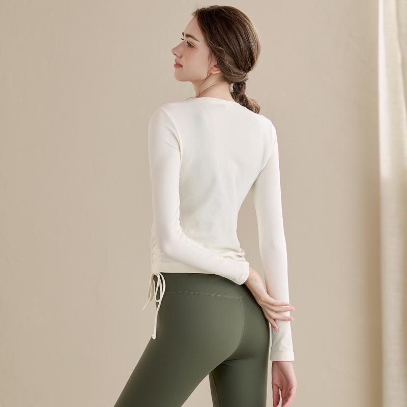 Women's Drawstring Long Sleeve Yoga Top - Slim Fit for Running, Pilates, and Autumn Fitness