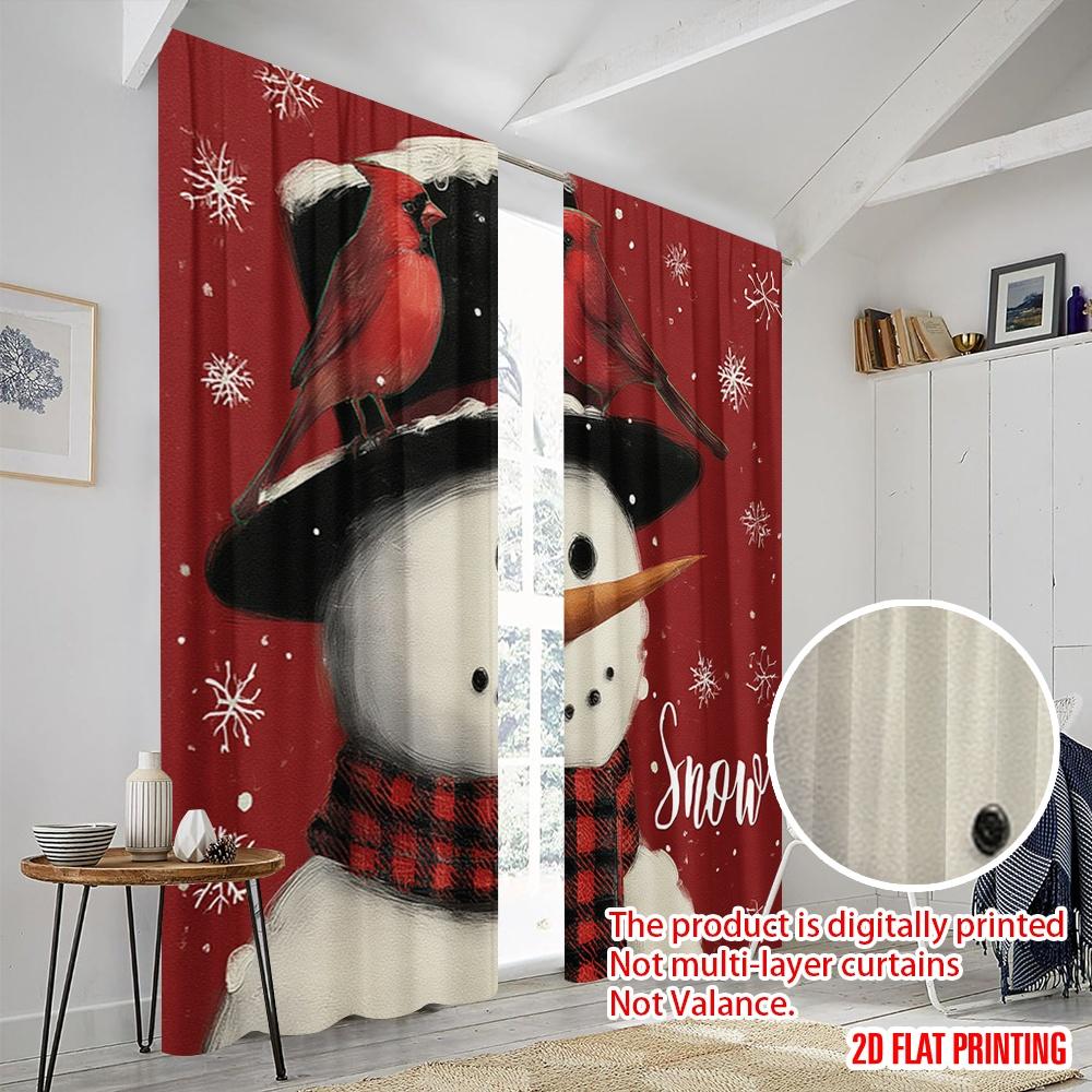 2 Stück, 2D-Flachdruck Fenstervorhang Let It Snow Schneemann Schneeflocke Vielseitiger Stoff (ohne Stange) Ganzjahresnutzung für Wohnen
