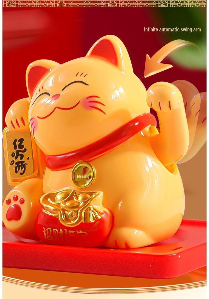 Solar Powered Waving Lucky Cat - Automatic Fortune Cat for Home, Desktop, or Car Decoration