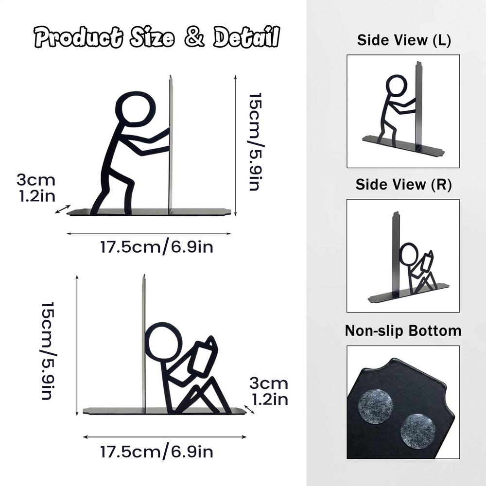 Book Ends Abstract Heavy Duty Metal Organizer Book Stopper Organzier for Kids Room Bookends Non-Skid Book End for School Library