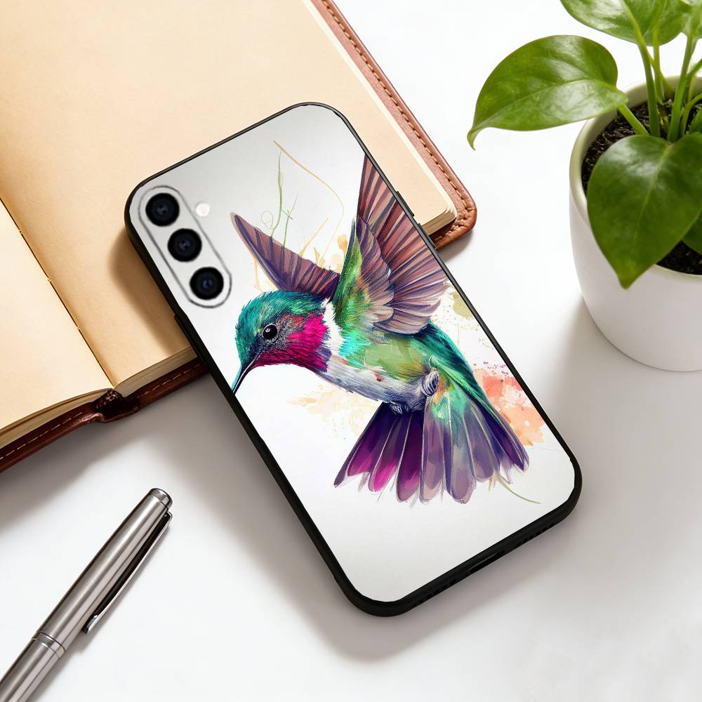 Colorful Bird Hummingbird Phone Case For Samsung Galaxy A73,A72,A71,A70,A53,A52,A51,Soft Silicone Black Cover