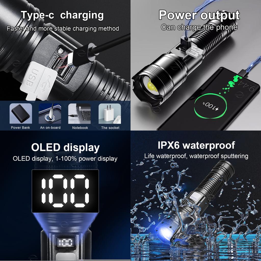Nyeste High Power LED-lommelykt Oppladbar Type-c-lommelykt 18650 Long Range Tactical Light Super Bright Torch Fishing