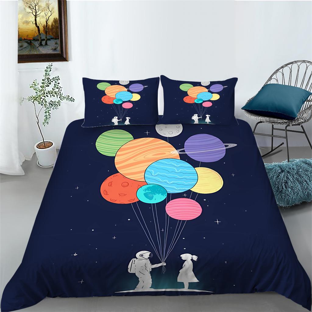 Ensemble de housse de couette, décor de chambre à coucher, taie d'oreiller, dessin animé lever du soleil, ensembles de literie, vêtements de literie