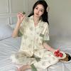 Pastoral Tulip Flower Imitation Cotton Pajamas Women's Summer Short-sleeved Trousers Medium Mother Large Size Loungewear