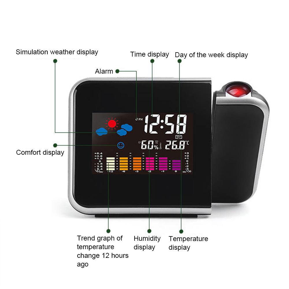 Multifunctional LCD Color Screen Electronic Alarm Clock Projection Weather Clock