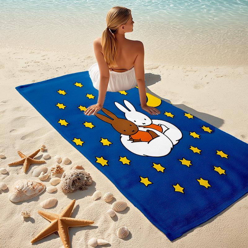 1pc Miffy1 Beach Towel, Comfortable and Thick, and Swimming/Bath/Picnic/Camping Towel, Suitable for Seaside Beaches