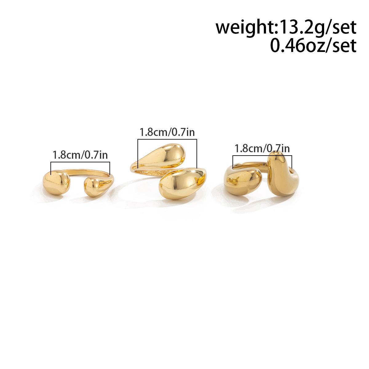 Минималистичный мужской набор колец «Капля воды» Хип-хоп Нишевое Преувеличенное кольцо Мужское металлическое кольцо на указательный палец Light Gold-06272