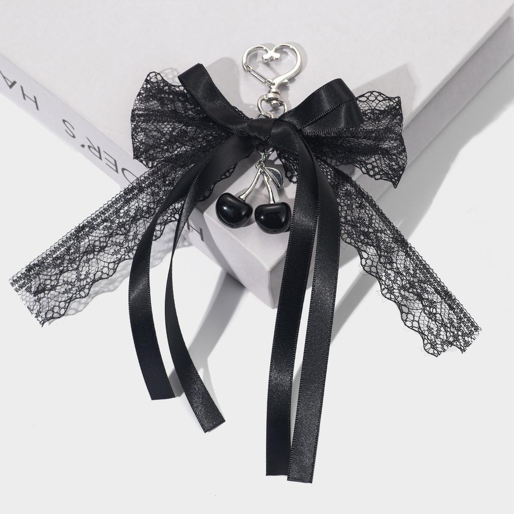 Chic Hollow Bow & Cherry Ribbon Keychain Bag Charm