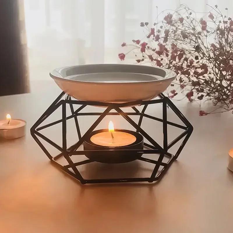 

1pcs Romantic Ceramic Tealight Candle Holder with Metal Oil Burner and Wax Warmer - Perfect for Relaxing and Meditation Gift