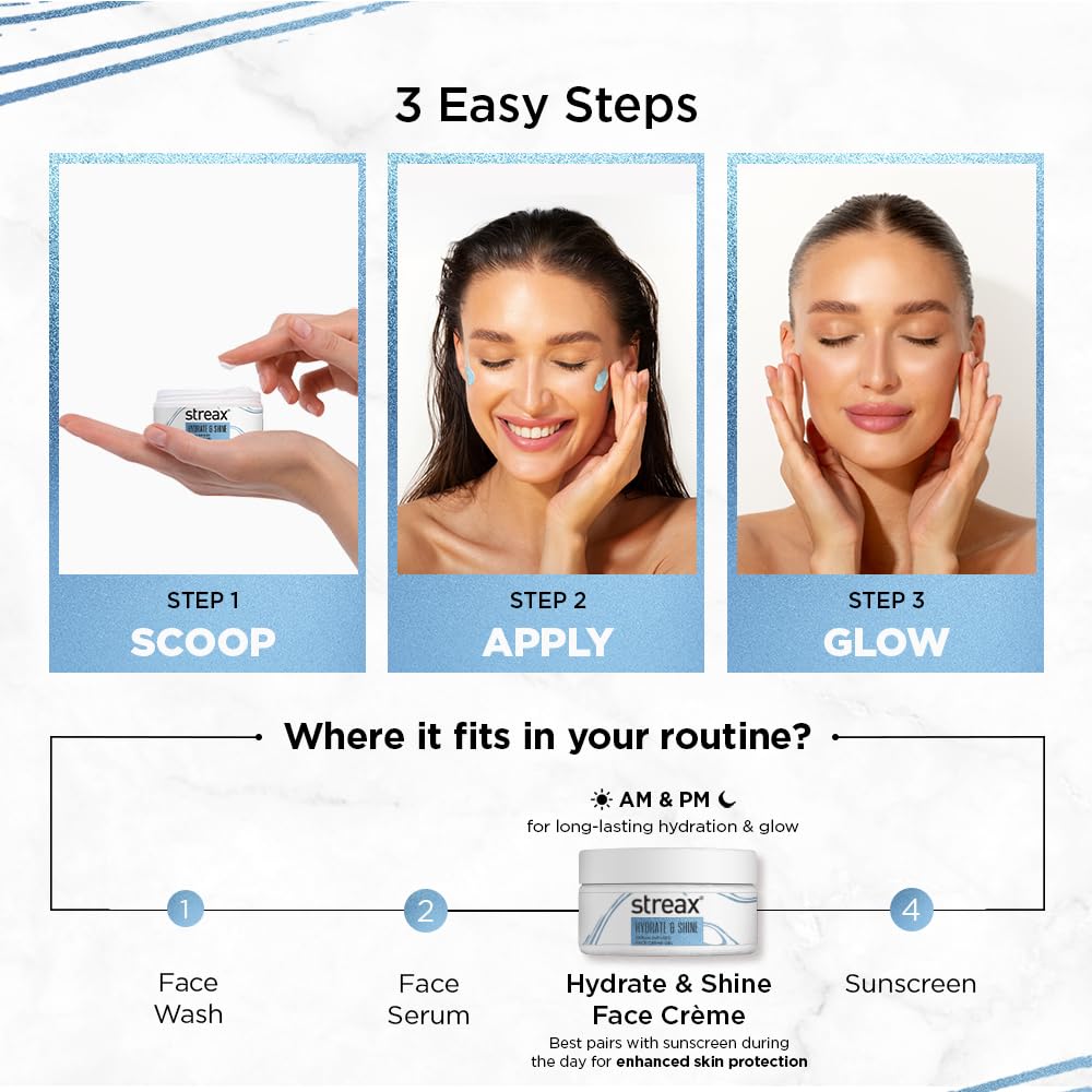Streax Hydrate & Shine Serum Infused Face Cream Gel 50 Gm for Radiant Skin and Deep Moisturizing Glow