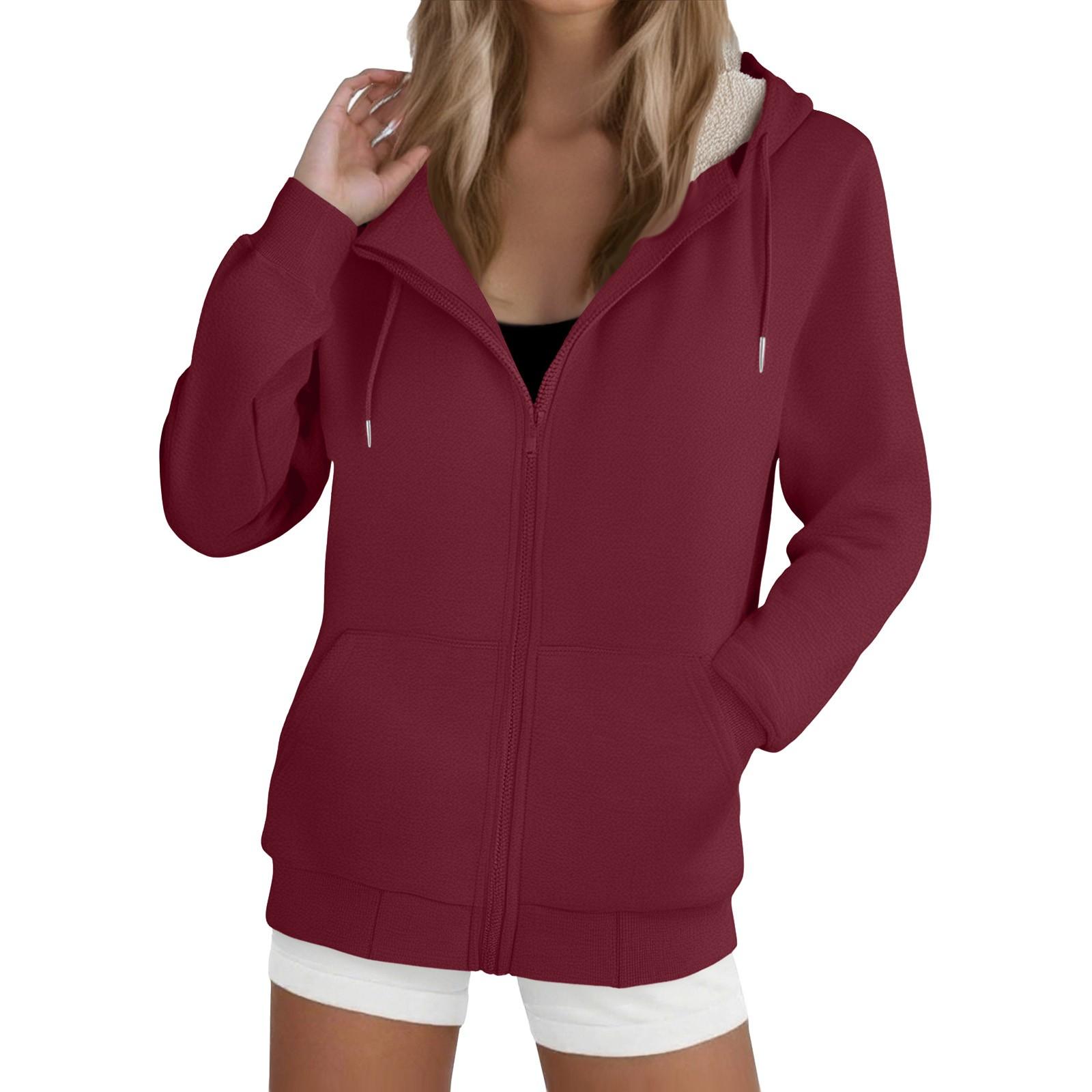 

Женская модная повседневная толстовка, свободный кардиган на молнии, куртка с длинным рукавом и капюшоном XL винный