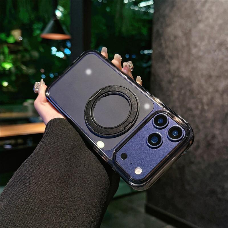 High Quality 360 Rotating Bracket Transparent Magnetic Back Cover for iPhone 17 Pro Max case Orange Kickstand Phone Holder
