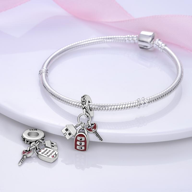 925 Silver Red Car Keys House Charms Beads Dangle Pendant Fit Bracelet Necklace Diy Fashion Jewelry