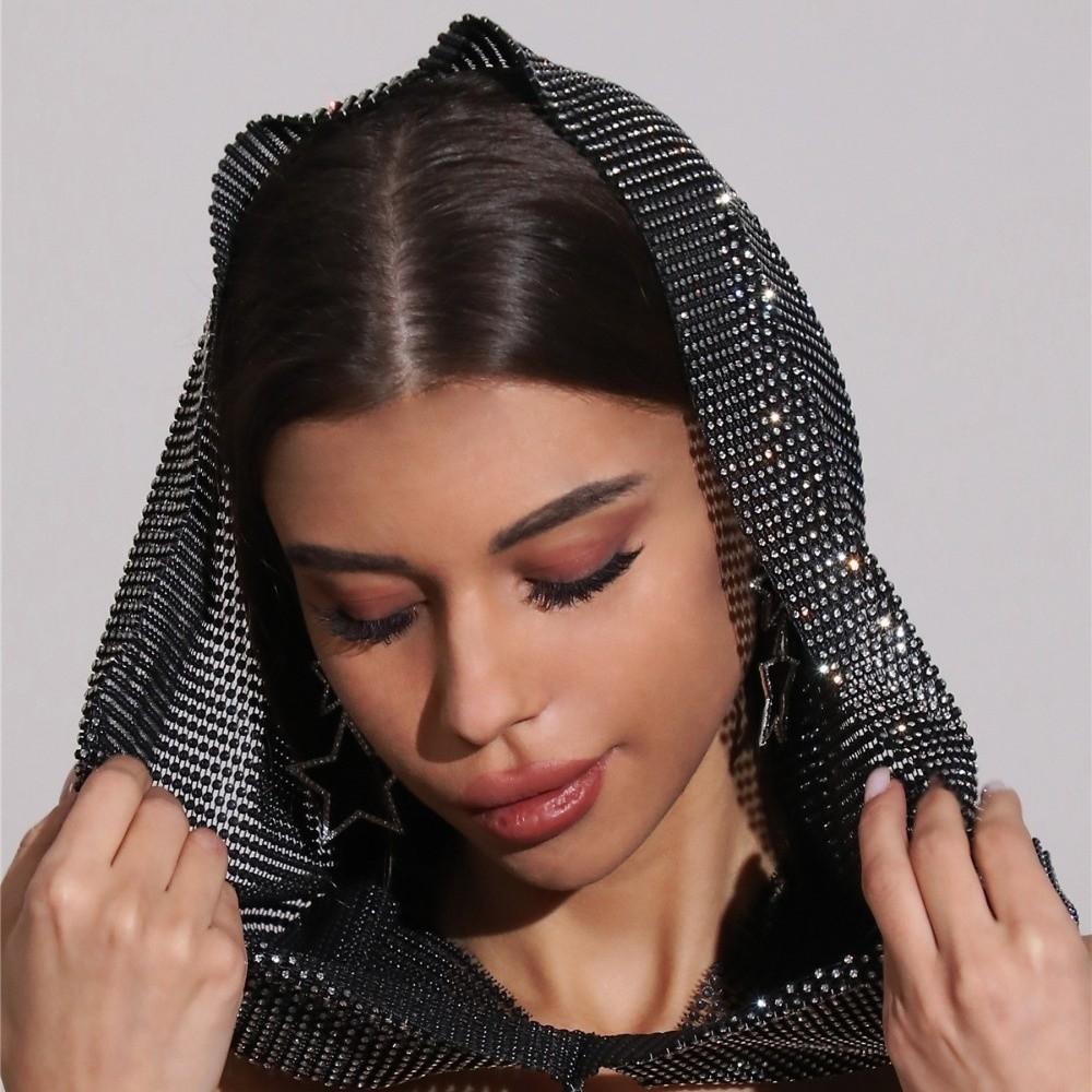 Shiny Rhinestone Rhinestone Mesh Hood Gothic Style Sheer Mesh Gothic Hat Breathable Adjustable Fishnet Cap
