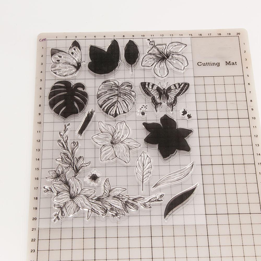 Transparenter Silikonstempel mit Blumenblatt, zum Versiegeln, für DIY-Scrapbooking-Alben, transparente Stempel, Schmetterlingsdame, Rebe