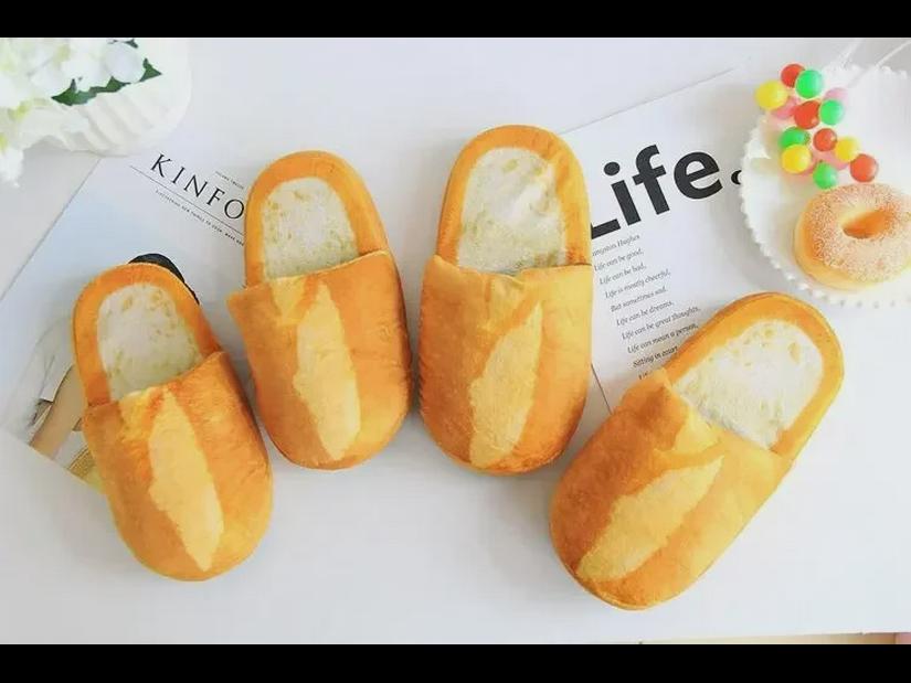 Plush Foodie Bread Hamburger Toast Winter Non-Slip Soft Home Shoes