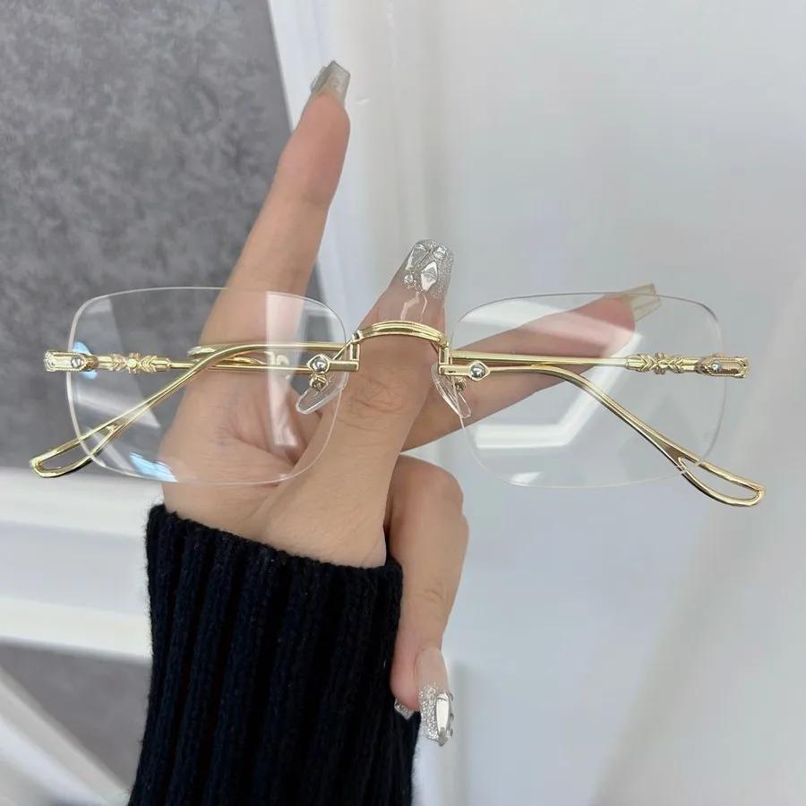 Fashion Luxurious Rectangle Eyeglasses Frames Women Men Transparent Clear Brand Designer Optical Lovely Frameless Oculos