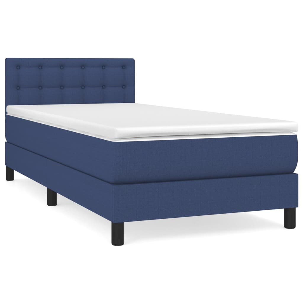 Box Spring Bed with Mattress Blue 90 x 190 cm Fabric