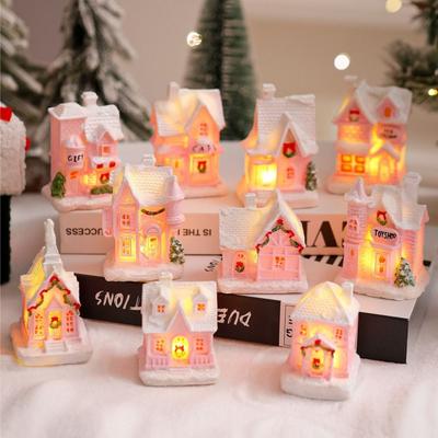 Resin Christmas Glowing Small House Cute Luminous LED Light Snow House Warm Light Elegant Christmas House Ornament Party Favors