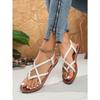 Women's Summer Flat Solid-Color Woven Thong-Style Outdoor Sandals, Casual Comfort Footwear.