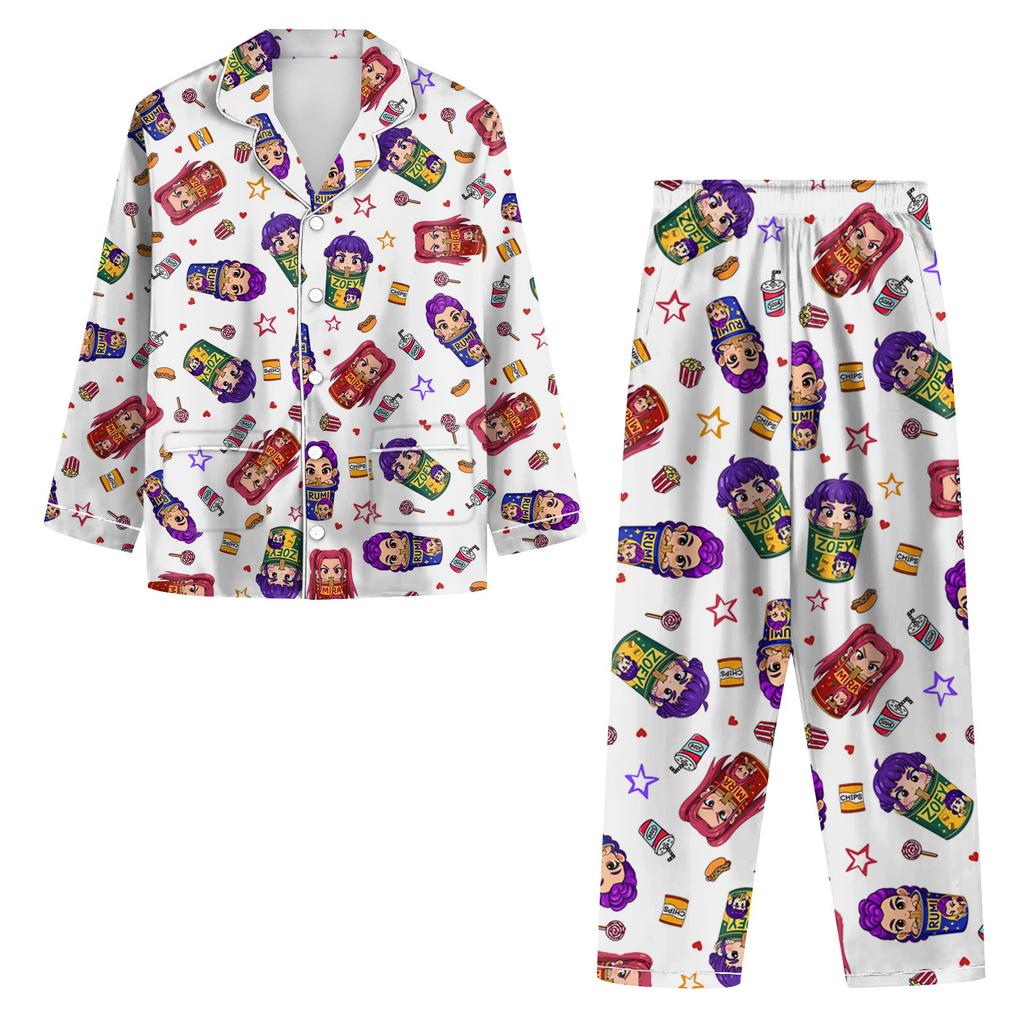 Women's 2 Piece Printed Suit Long Sleeve Button Up Top Wide Leg Pants Suit Set Pajamas Home Casual Suit