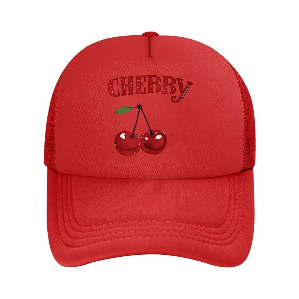 UnisexS Cherry Print Outdoor  Red  White Breathable  Casual Summer Hat with Adjustable Snapback S  Mesh Baseball Cap