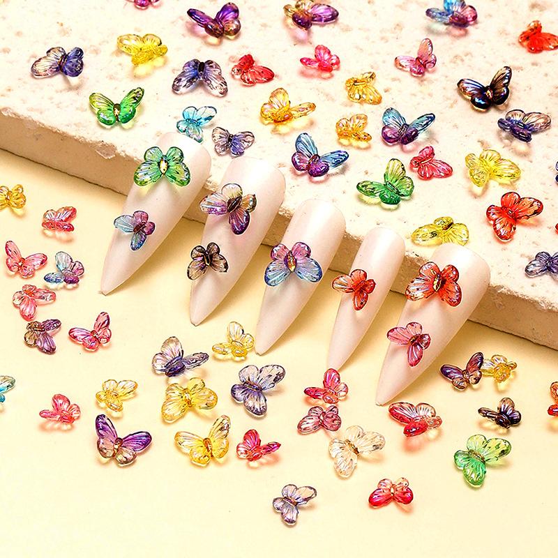 Rock Sugar Nail Art Jewelry Butterfly Three-Dimensional Nail Art Decoration Ice Through Color Butterfly Diy Resin Trinket Mixed