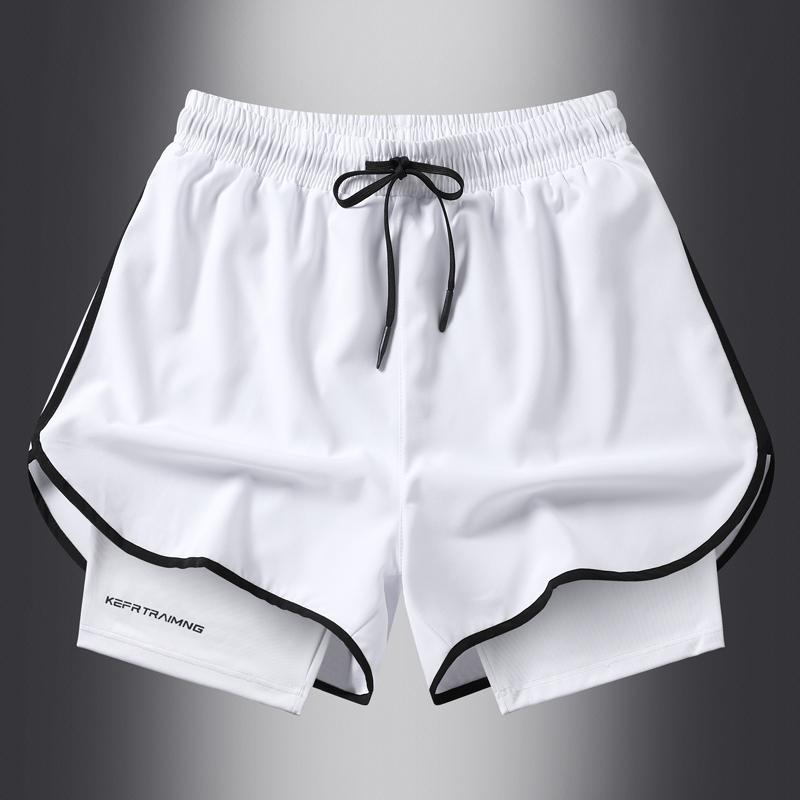 Pantalones Cortos Deportivos de Dos Piezas Falsas de Verano para Hombre y Mujer Secado Rápido Tres Puntos Running Entrenamiento Fitness Forro Pantalones Cortos Deportivos