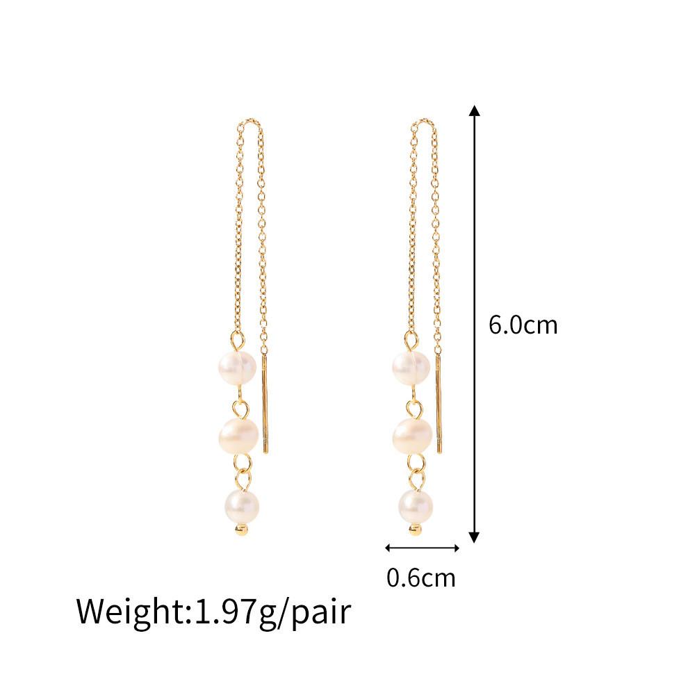 Elegant Natural Freshwater Pearl Long Tassel Dangle Earrings Gold Plated Stainless Steel Non Tarnish Jewelry For Women