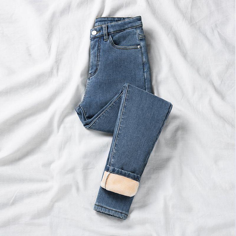 Women s High-Waisted Fleece-Lined Slimming Pencil Jeans - 2025 Winter Arrival S (for 80-95 jin)