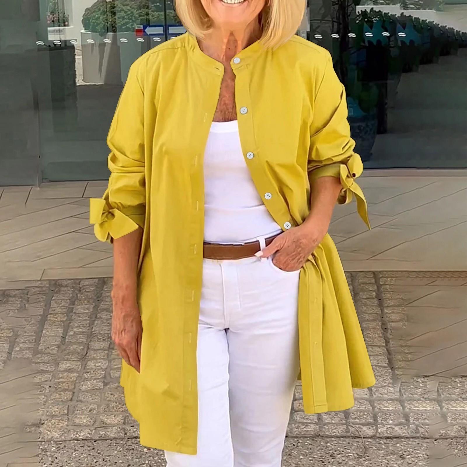 

Женский повседневный модный однотонный кардиган на одной пуговице, футболка с длинным рукавом, рубашка, куртка XXL шафрановый