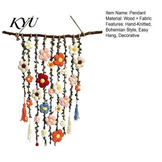 Handcrafted Fabric Wall Hanging Crochet Flower Garden Hanging, Colorful Knitted Tapestry, Handmade Boho Whimsical Tapestry Farmhouse Art for