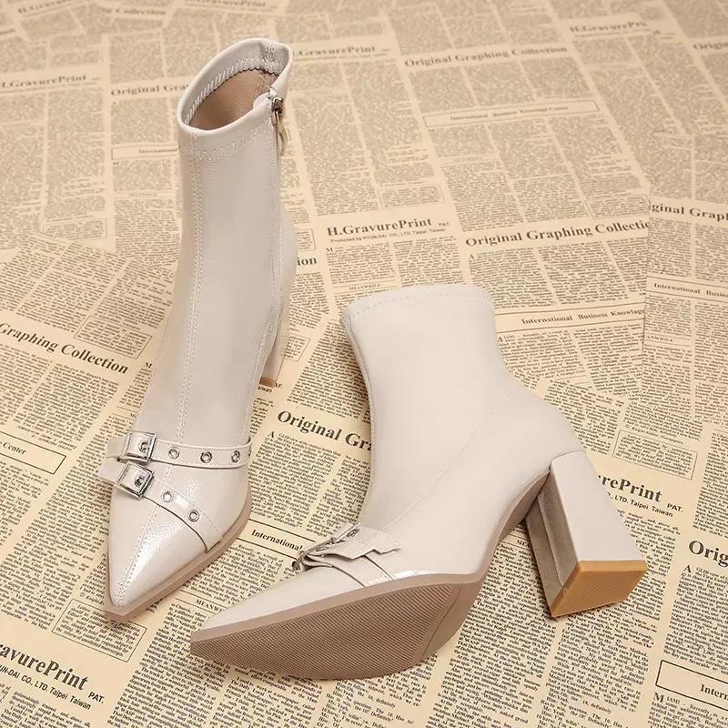 High Heels Stiefeletten Damen Stiefel Spitze Sexy Schuhe für Damen Neuer Seitenreißverschluss Klassische Tägliche Stiefel Damen Stiefel Botas