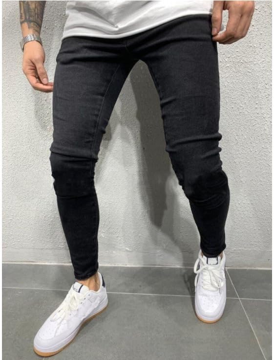 [Petit De Francais] Men's Denim Jogger Pants, Distressed Jeans, Men's Rider Jeans, Denim Motorcycle Jeans D-46 (S, Navy)