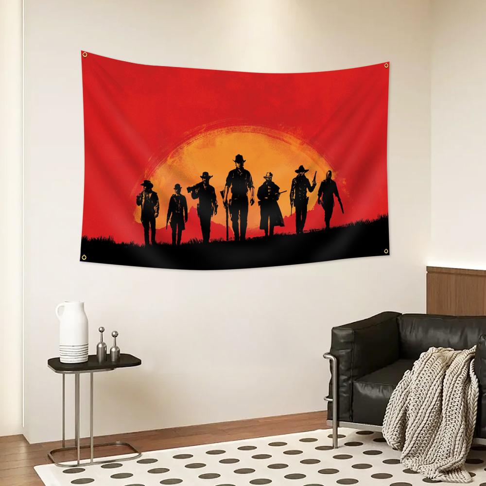 1 Pezzo Arazzo Red Dead Redemption 2, Silhouette Cowboy Rdr2 da Appendere al Muro, Oggetti Cool per la Stanza, Grandi Dimensioni, Stampa 2D in Poliestere, Camera da Letto