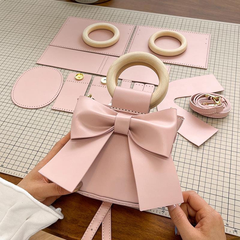 

DIY Leather Bucket Bag Making Kit Cute Bowknot Handbag Sewing Materials for Women Handmade Crossbody Shoulder Bags Accessories розовый