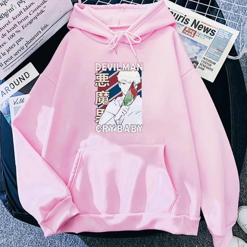 Hot Anime Devilman Crybaby Printed Hooded Men Women Vintage Manga Hoodies Casual Loose Streetwear Harajuku Unisex Sweatshirt